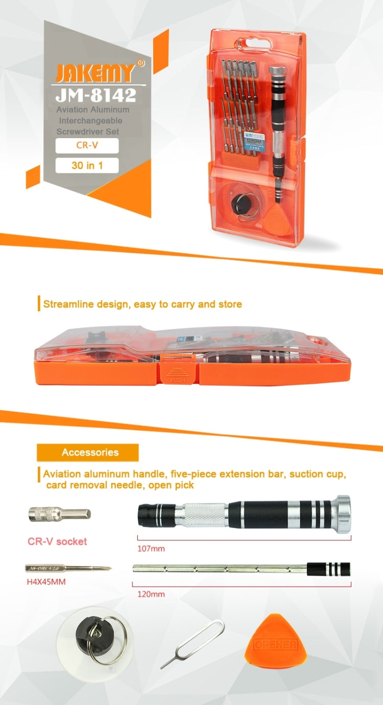 JAKEMY JM-8142 30 in 1 Aviation Aluminum Interchangeable Screwdriver Set