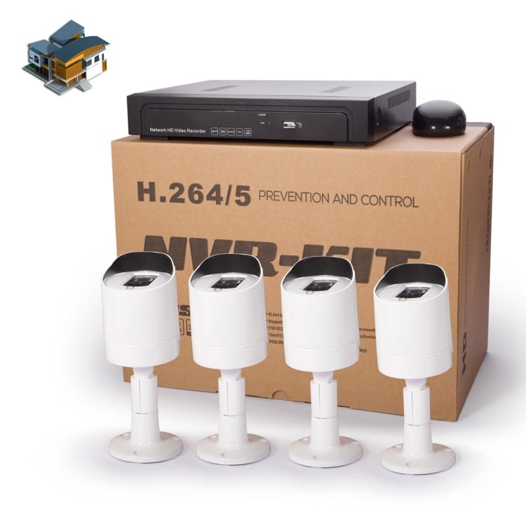N4B3Poe 4Ch 720P P2P ONVIF 1.0 Mega Pixel IP Camera NVR Kit, Support Night Vision / Motion Detection, IR Distance: 20m