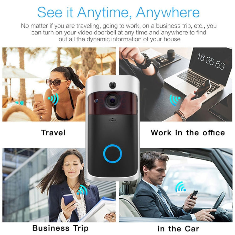 V5 Smart Phone Call Visual Recording Video Doorbell Night Vision Wireless WiFi Security Home Monitor Intercom Door Bell, Standard(Black)