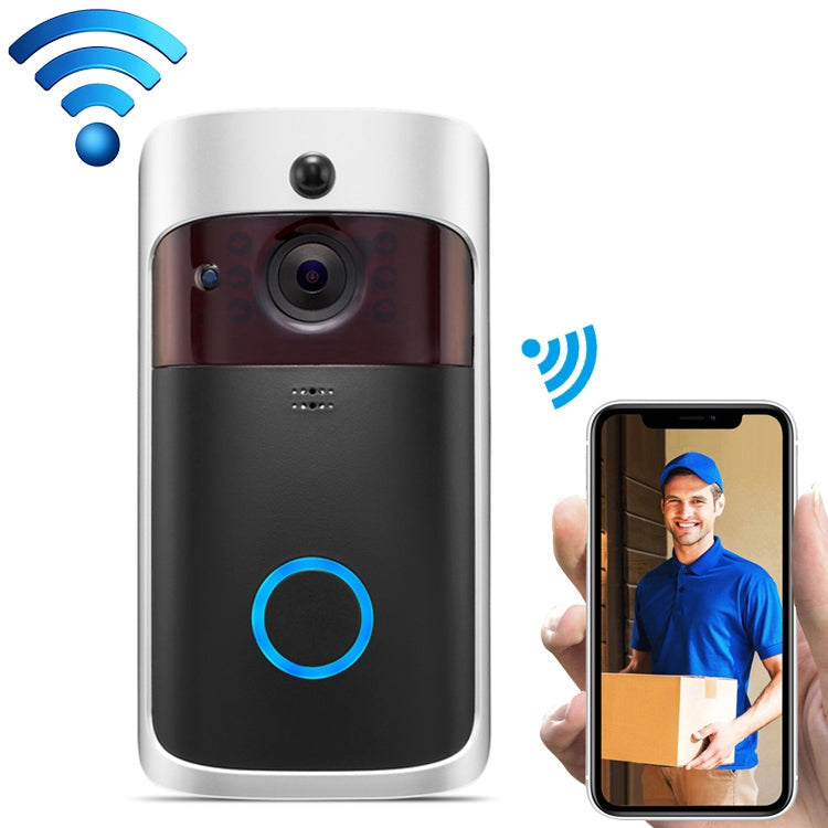 V5 Smart Phone Call Visual Recording Video Doorbell Night Vision Wireless WiFi Security Home Monitor Intercom Door Bell, Standard(Black)