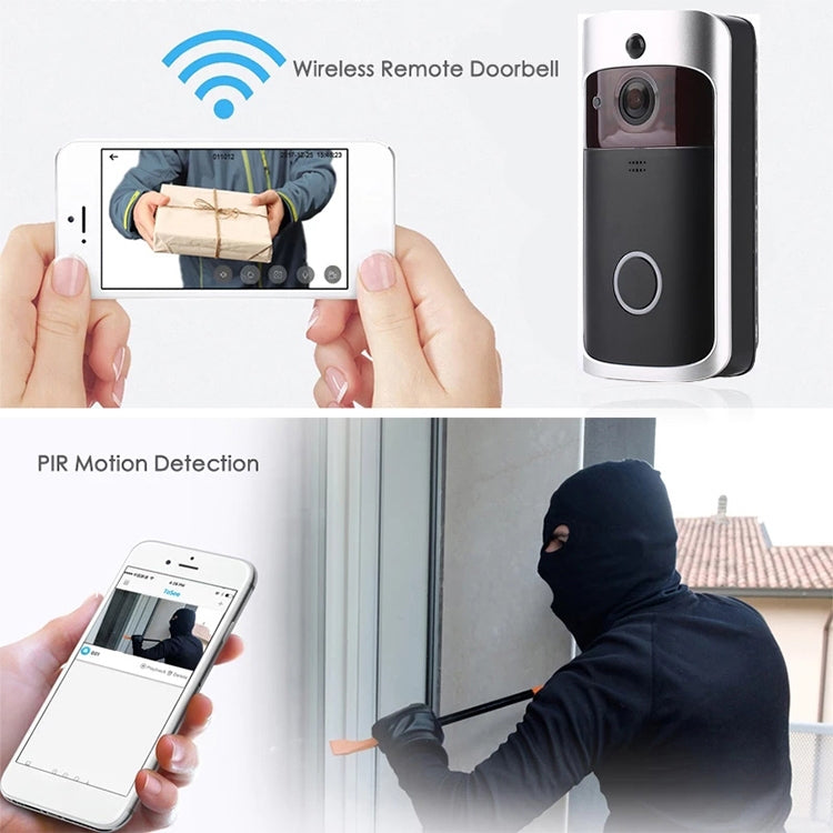 V5 Smart Phone Call Visual Recording Video Doorbell Night Vision Wireless WiFi Security Home Monitor Intercom Door Bell, Standard(Black)
