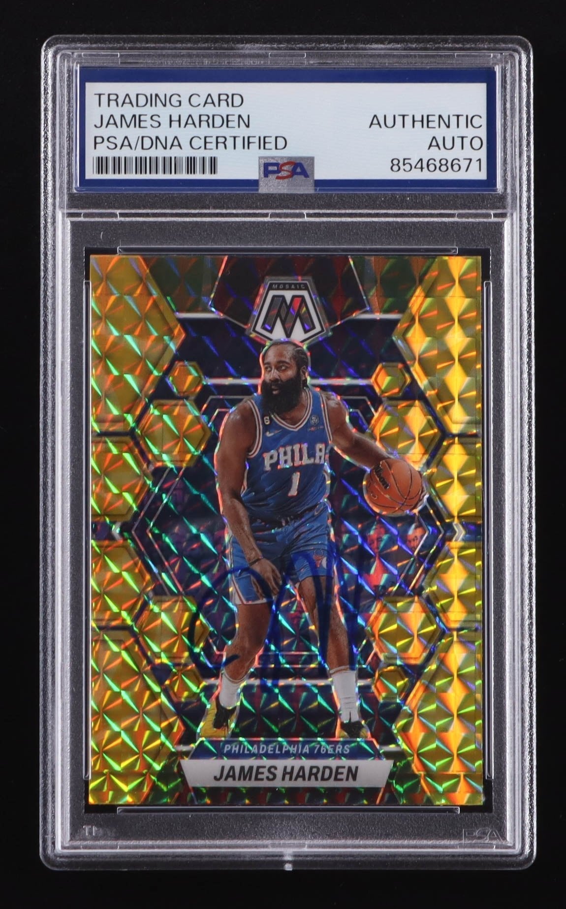 James Harden Signed 2022-23 Panini Mosaic Reactive Yellow #55 (PSA)