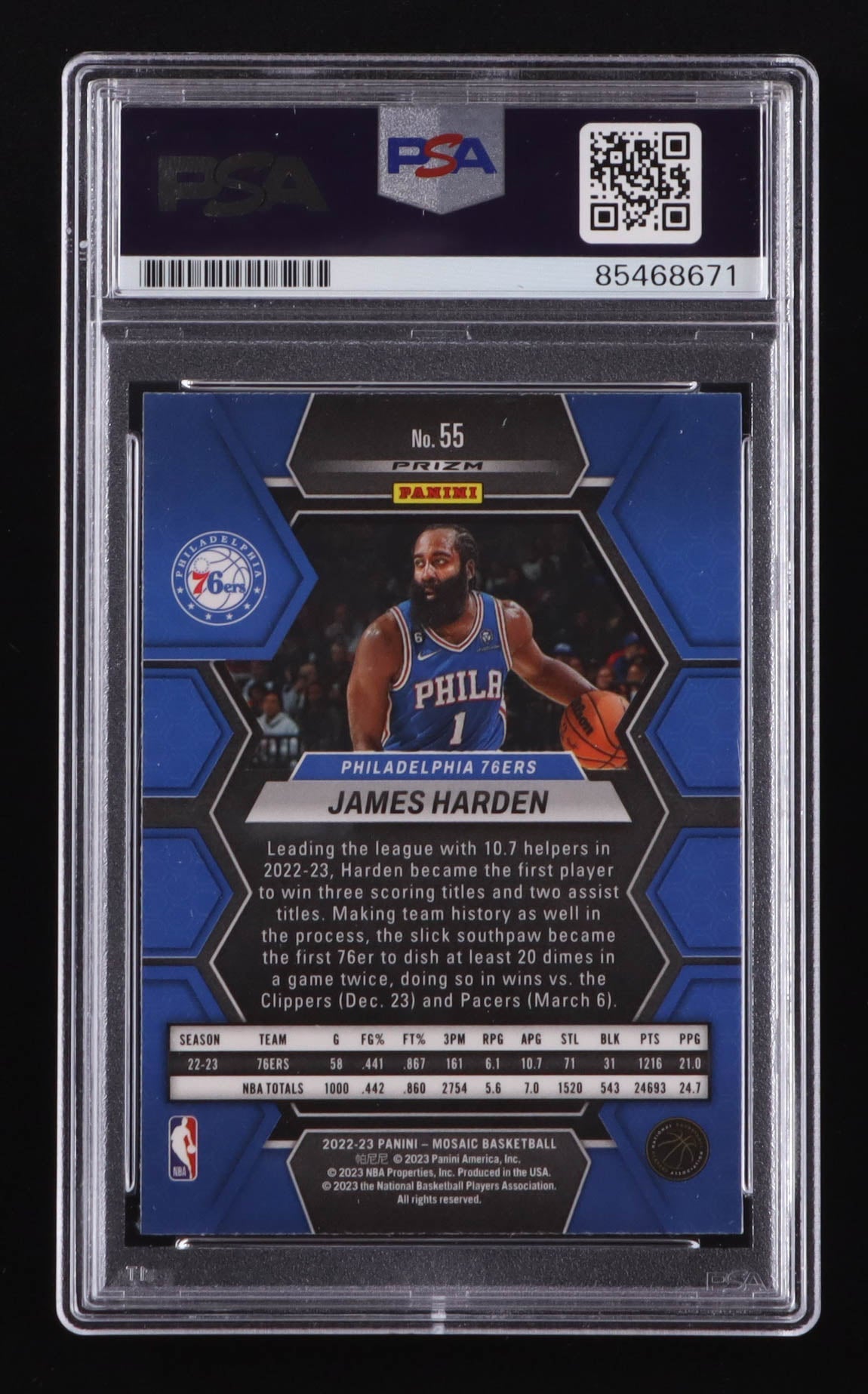 James Harden Signed 2022-23 Panini Mosaic Reactive Yellow #55 (PSA)