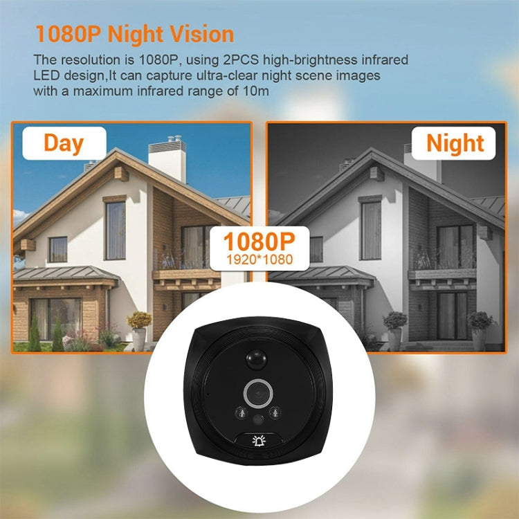 N7 4.5 inch Screen 1080P HD Night Vision Motion Detection Smart Cat Eye Video Doorbell (Black)