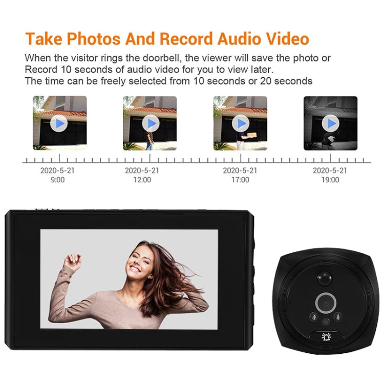 N7 4.5 inch Screen 1080P HD Night Vision Motion Detection Smart Cat Eye Video Doorbell (Black)