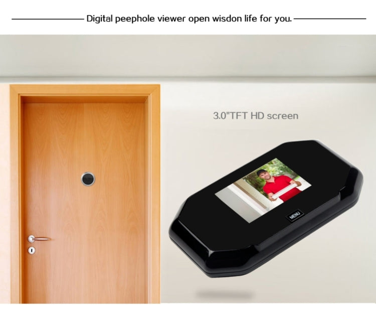 YB-30BH 3 inch Screen 1.0MP Security Camera Taking Picture Door Peephole, Support TF Card(Black)