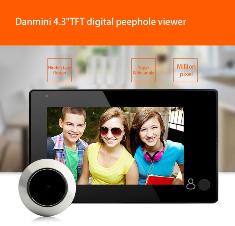 YB-43CH 4.3 inch Screen 1.0MP Security Camera Door Peephole with One-key to Watch Function(Black)