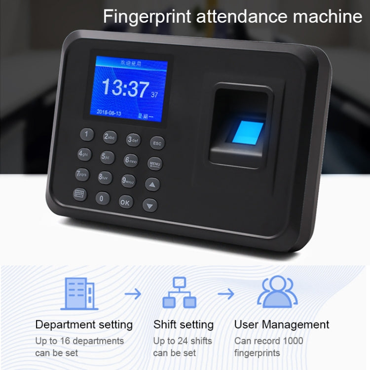 F01 Fingerprint Time Attendance Machine with 2.4 inch TFT Screen, EU Plug