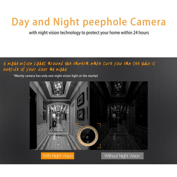 Danmini Q8 2.4 inch Color Screen 1.0MP Security Camera No Disturb Peephole Viewer, Support TF Card (32GB Max) / Night Vision / PIR Motion Detection(Gold)