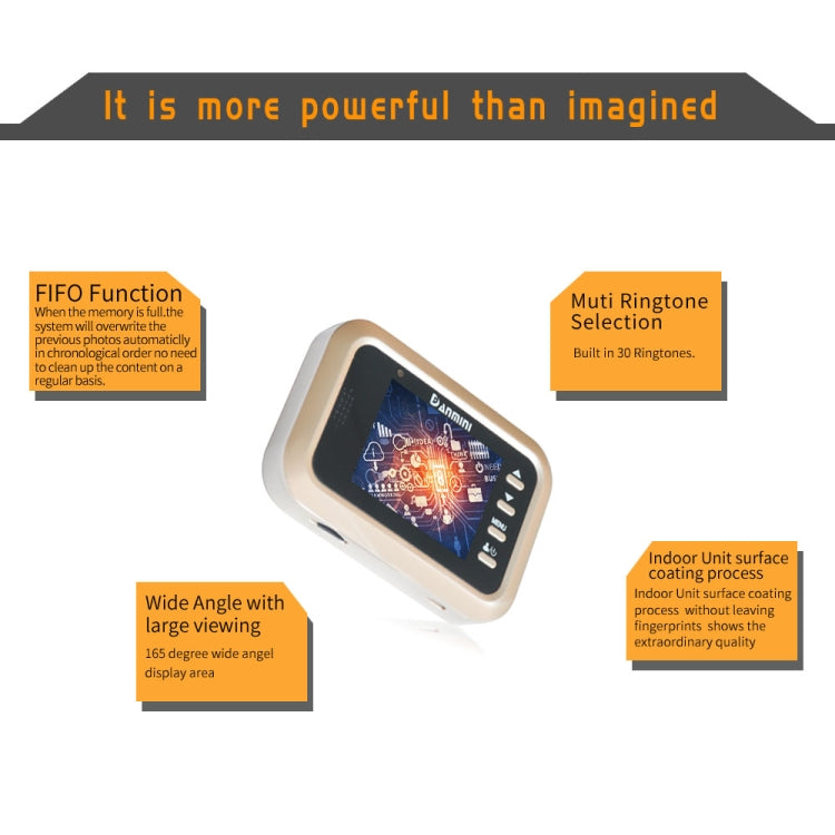 Danmini Q8 2.4 inch Color Screen 1.0MP Security Camera No Disturb Peephole Viewer, Support TF Card (32GB Max) / Night Vision / PIR Motion Detection(Gold)