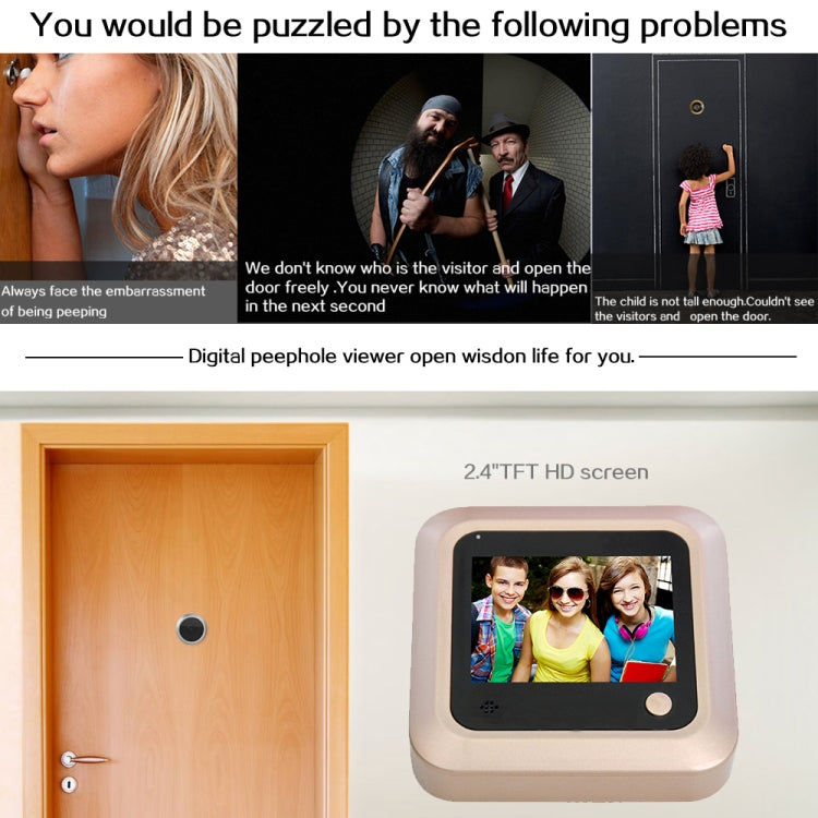 X5 2.4 inch Screen 2.0MP Security Camera No Disturb Peephole Viewer, Support TF Card(Gold)