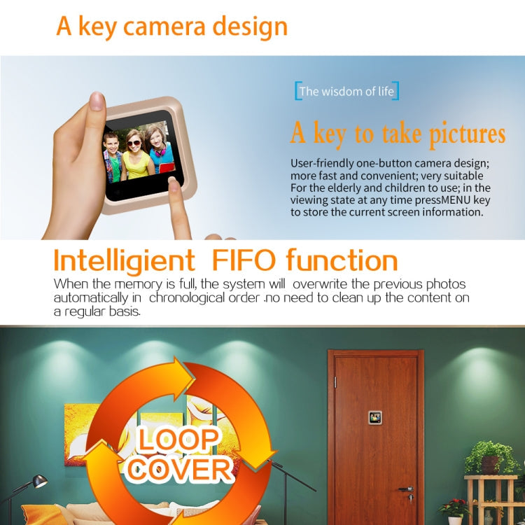 X5 2.4 inch Screen 2.0MP Security Camera No Disturb Peephole Viewer, Support TF Card(Gold)