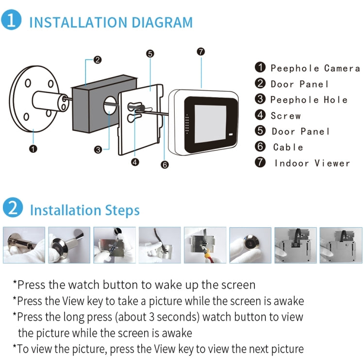 X8 2.4 inch Screen 2.0MP Security Camera No Disturb Peephole Viewer, Support TF Card