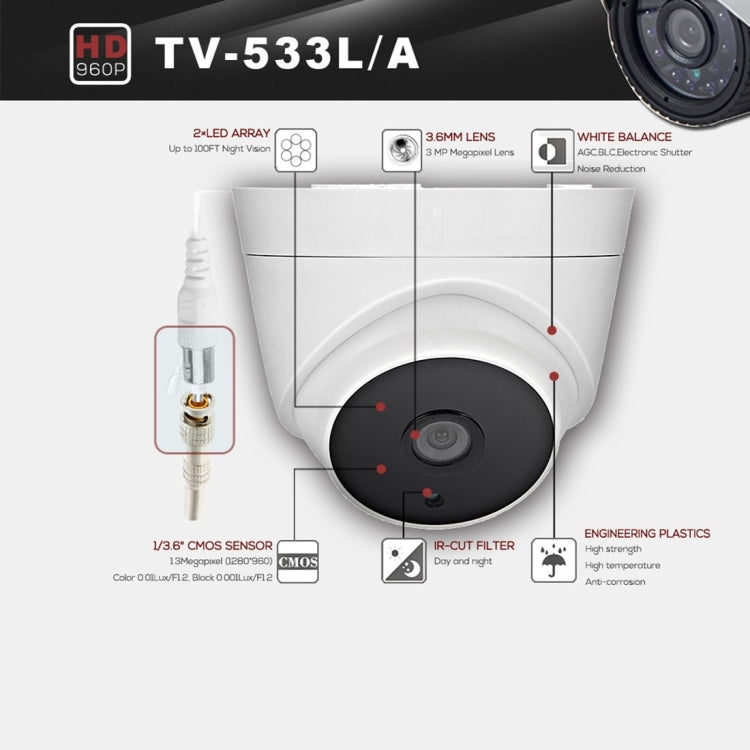 533A CE & RoHS Certificated Waterproof 3.6mm 3MP Lens AHD Camera with 2 IR LED Arrays, Support Night Vision & White Balance