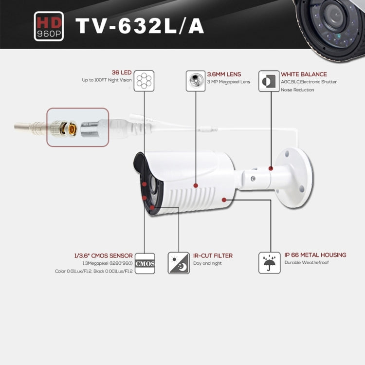 632A CE & RoHS Certificated Waterproof 3.6mm 3MP Lens AHD Camera with 36 IR LED, Support Night Vision & White Balance