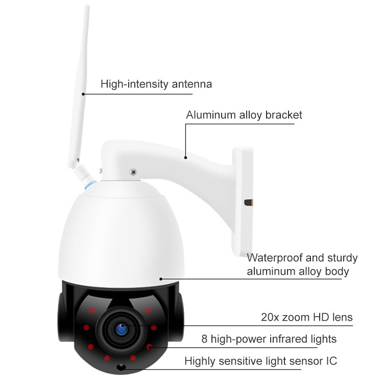 QX5 2.0 Million Pixels 1080P HD 20X Zoom Wireless WiFi Dome Smart Camera, Support Infrared Night Vision / Motion Detection / Voice Intercom / TF Card, EU Plug