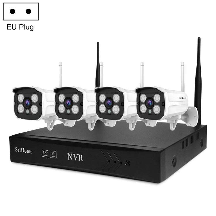 SriHome NVS001+IPC024 1080P 4-Channel NVR Kit Wireless Security Camera System, Support Humanoid Detection / Motion Detection / Two Way Audio / Night Vision, EU Plug