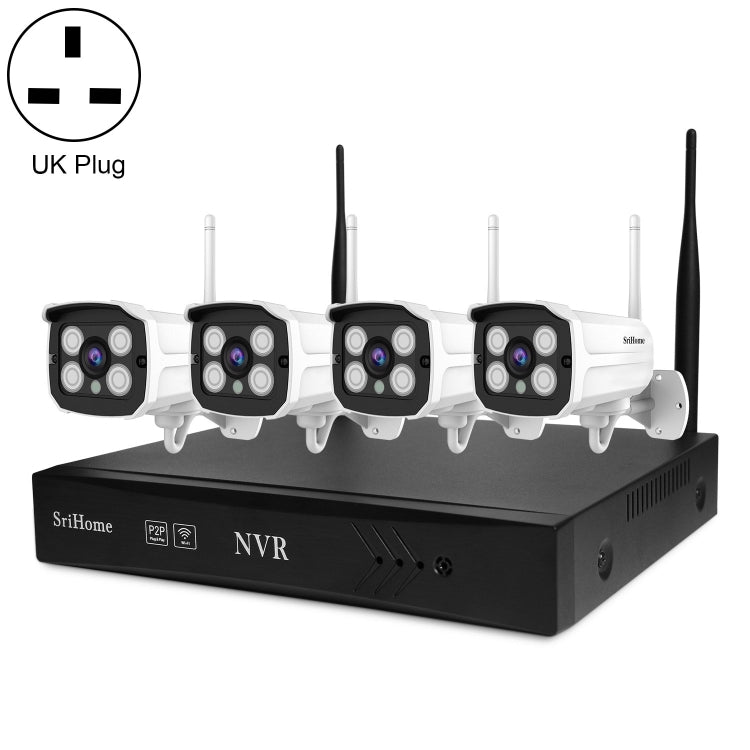 SriHome NVS001+IPC024 1080P 4-Channel NVR Kit Wireless Security Camera System, Support Humanoid Detection / Motion Detection / Two Way Audio / Night Vision, UK Plug