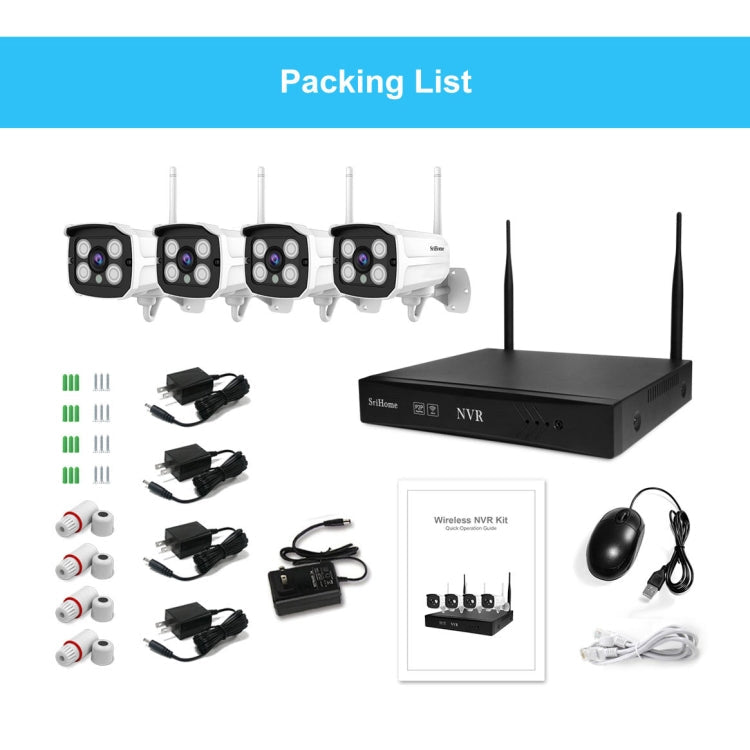 SriHome NVS001+IPC024 1080P 4-Channel NVR Kit Wireless Security Camera System, Support Humanoid Detection / Motion Detection / Two Way Audio / Night Vision, AU Plug