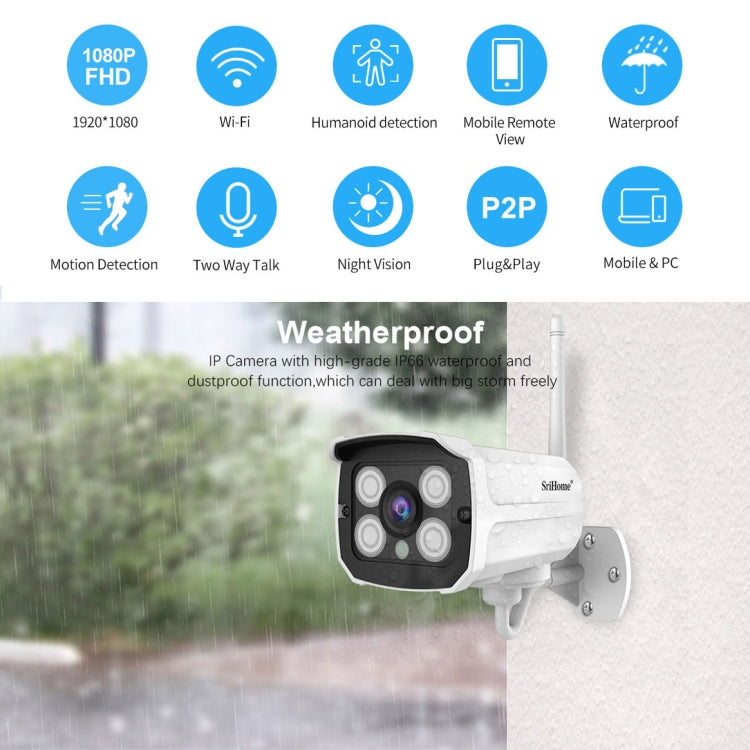 SriHome NVS001+IPC024 1080P 4-Channel NVR Kit Wireless Security Camera System, Support Humanoid Detection / Motion Detection / Two Way Audio / Night Vision, AU Plug