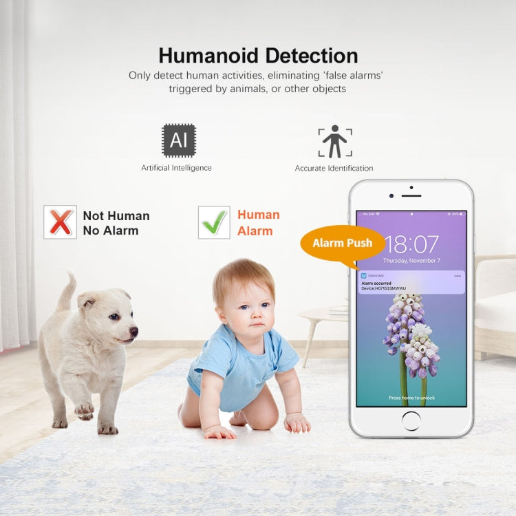 SriHome NVS001+IPC024 1080P 4-Channel NVR Kit Wireless Security Camera System, Support Humanoid Detection / Motion Detection / Two Way Audio / Night Vision, UK Plug