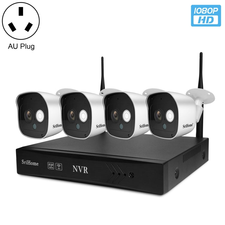 SriHome NVS001+IPC029 1080P 4-Channel NVR Kit Wireless Security Camera System, Support Humanoid Detection / Motion Detection / Night Vision, AU Plug