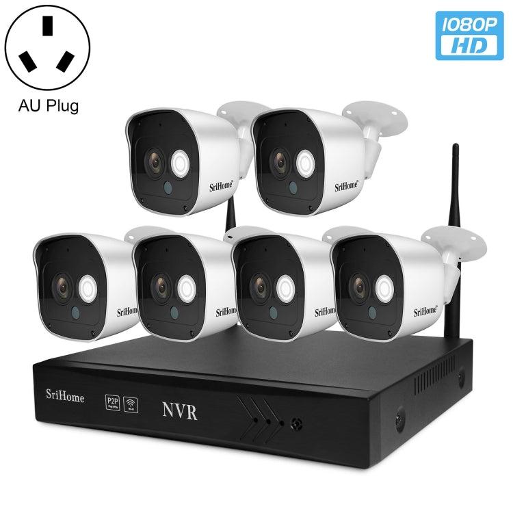 SriHome NVS001+IPC029 1080P 6-Channel NVR Kit Wireless Security Camera System, Support Humanoid Detection / Motion Detection / Night Vision, AU Plug
