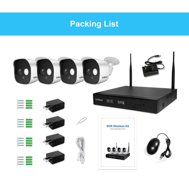 SriHome NVS001+IPC029 1080P 6-Channel NVR Kit Wireless Security Camera System, Support Humanoid Detection / Motion Detection / Night Vision, UK Plug