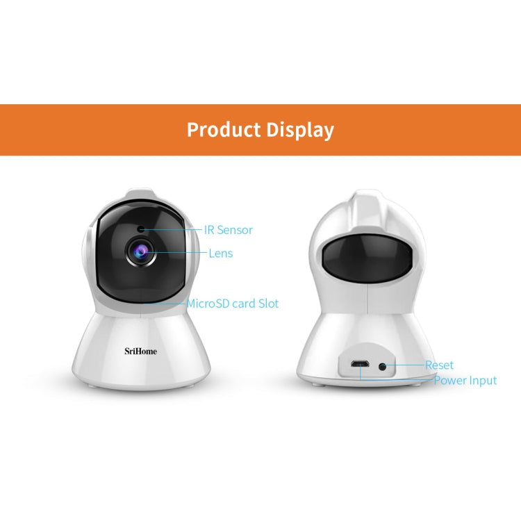 SriHome SH025 2.0 Million Pixels 1080P HD AI Auto-tracking IP Camera, Support Two Way Audio / Motion Tracking / Humanoid Detection / Night Vision / TF Card, EU Plug