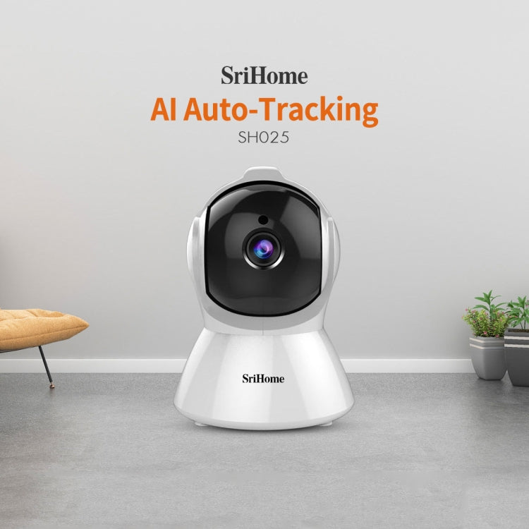 SriHome SH025 2.0 Million Pixels 1080P HD AI Auto-tracking IP Camera, Support Two Way Audio / Motion Tracking / Humanoid Detection / Night Vision / TF Card, EU Plug