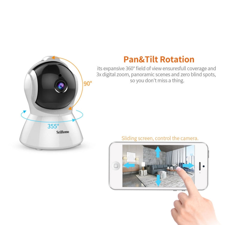 SriHome SH025 2.0 Million Pixels 1080P HD AI Auto-tracking IP Camera, Support Two Way Audio / Motion Tracking / Humanoid Detection / Night Vision / TF Card, EU Plug