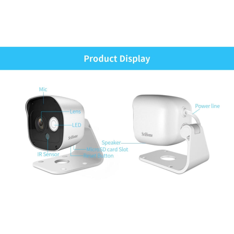 SriHome SH029 3.0 Million Pixels 1296P HD AI Camera, Support Two Way Talk / Motion Detection / Humanoid Detection / Night Vision / TF Card, AU Plug
