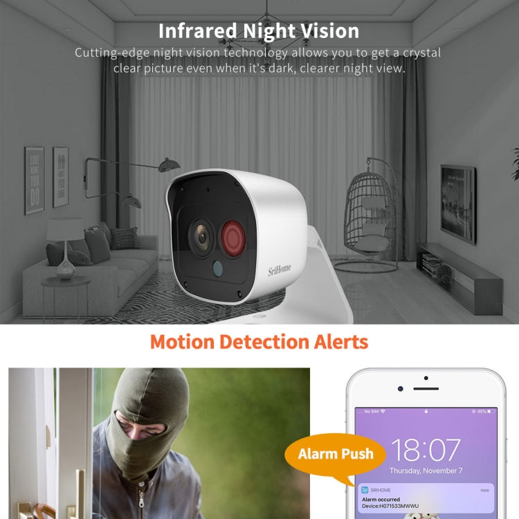SriHome SH029 3.0 Million Pixels 1296P HD AI Camera, Support Two Way Talk / Motion Detection / Humanoid Detection / Night Vision / TF Card, EU Plug