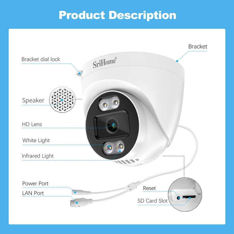 SriHome SH030 4MP 1440P HD IP Camera, Support Two Way Talk / Motion Detection / Humanoid Detection / Night Vision / TF Card, AU Plug