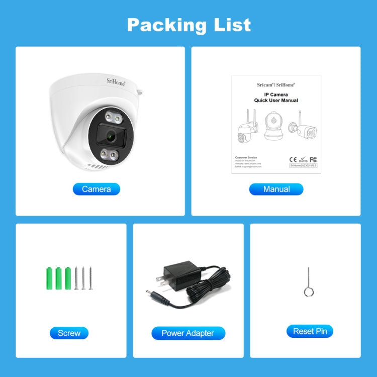 SriHome SH030 4MP 1440P HD IP Camera, Support Two Way Talk / Motion Detection / Humanoid Detection / Night Vision / TF Card, UK Plug