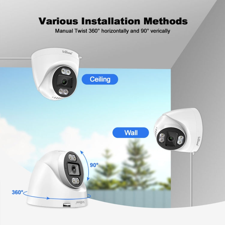 SriHome SH030 4MP 1440P HD IP Camera, Support Two Way Talk / Motion Detection / Humanoid Detection / Night Vision / TF Card, EU Plug