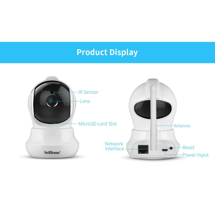 SriHome SH020 3.0 Million Pixels 1296P HD AI IP Camera, Support Two Way Talk / Auto Tracking / Humanoid Detection / Night Vision / TF Card, UK Plug