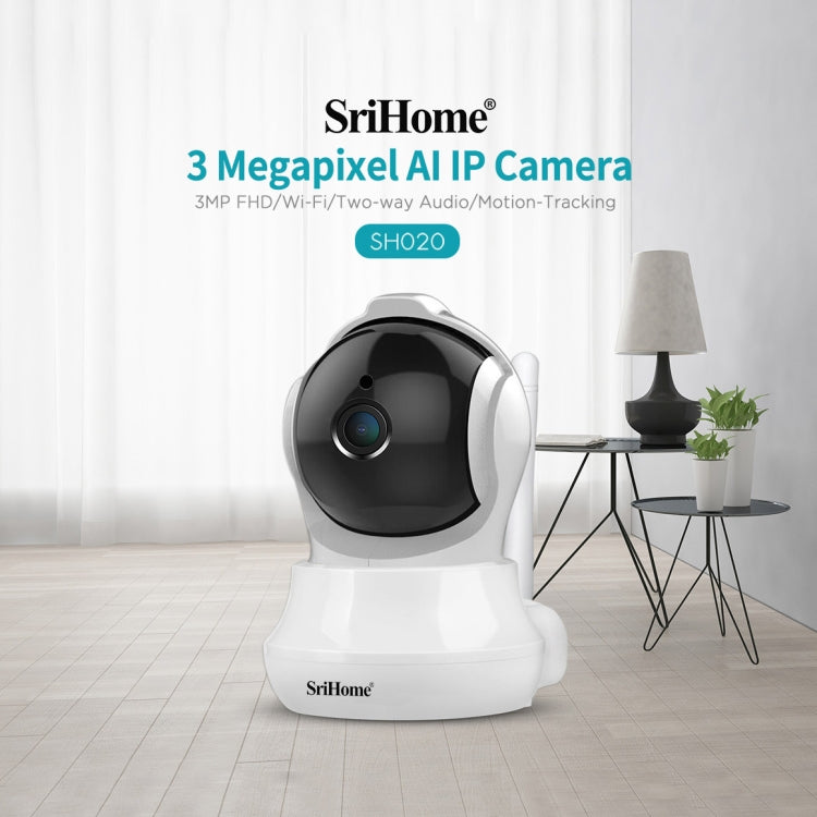 SriHome SH020 3.0 Million Pixels 1296P HD AI IP Camera, Support Two Way Talk / Auto Tracking / Humanoid Detection / Night Vision / TF Card, EU Plug