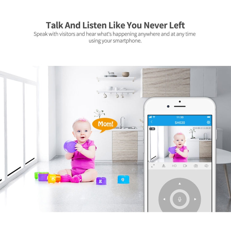 SriHome SH020 3.0 Million Pixels 1296P HD AI IP Camera, Support Two Way Talk / Auto Tracking / Humanoid Detection / Night Vision / TF Card, EU Plug