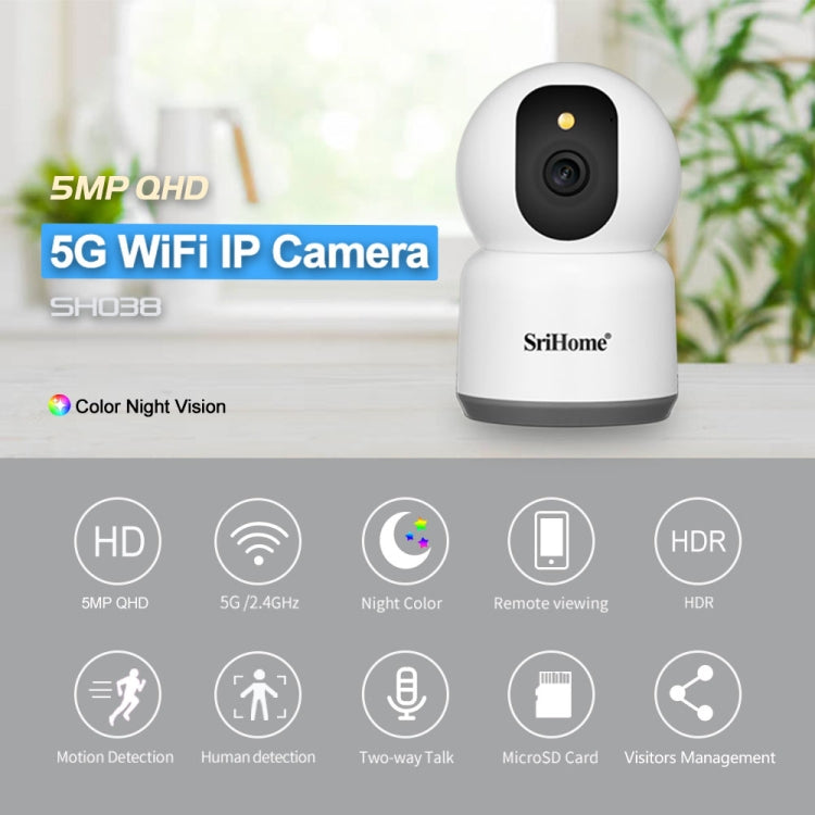 SirHome SH038 5MP QHD 5G WiFi IP Camera, Support Night Color & Motion Detection & Two Way Talk & Human Detection & TF Card, US Plug