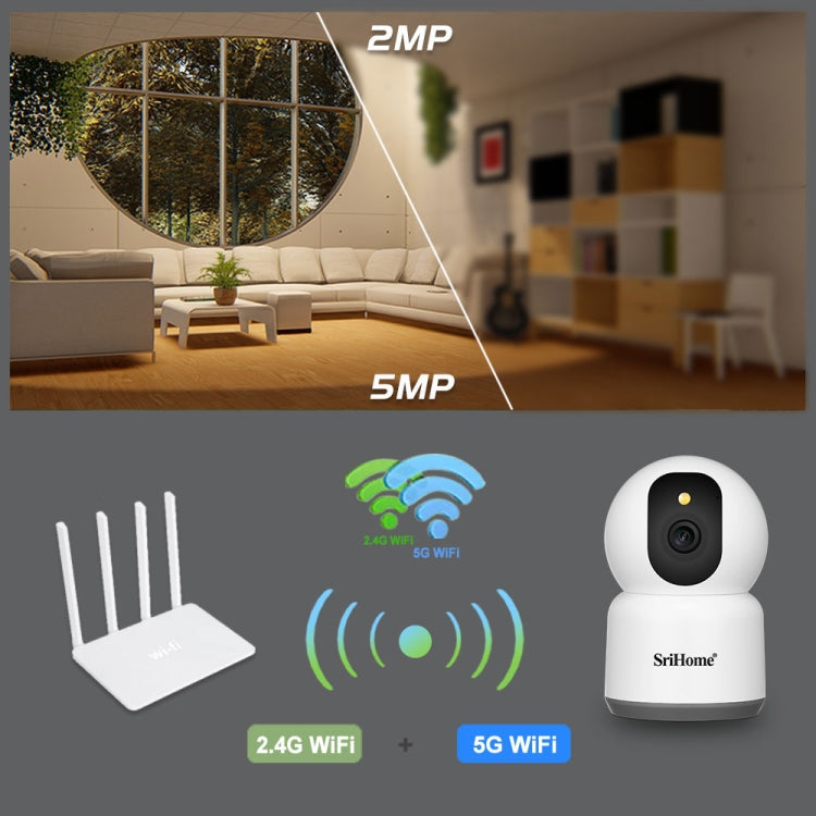 SirHome SH038 5MP QHD 5G WiFi IP Camera, Support Night Color & Motion Detection & Two Way Talk & Human Detection & TF Card, UK Plug