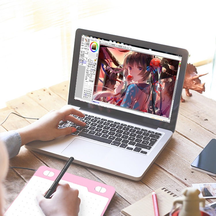 10Moons T503 Drawing Tablet Can Be Connected to mobile Phone Tablet with 8192 Passive Pen(Pink)