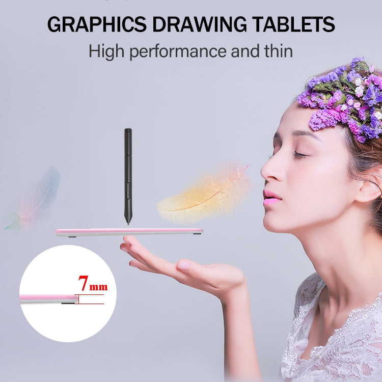 10Moons T503 Drawing Tablet Can Be Connected to mobile Phone Tablet with 8192 Passive Pen(Pink)