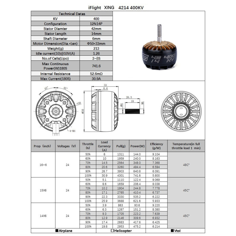4 PCS iFlight XING T4214 400KV UAV Motor X-Class Large 12N14P FPV Brushless CNC Motor