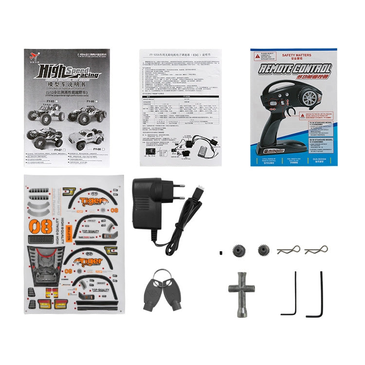 FY-08 Brushless Version 2.4G Remote Control Off-road Vehicle 1:12 Four-wheel Drive Short Truck High-speed Remote Control Car, EU Plug (Orange)