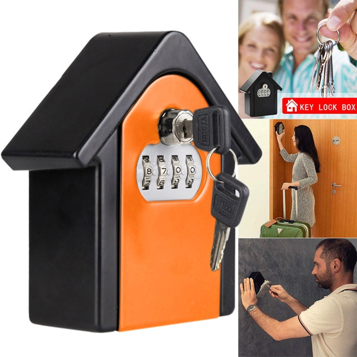 Hut Shape Password Lock Storage Box Security Box Wall Cabinet Safety Box, with 1 Key(Orange)