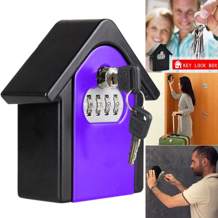 Hut Shape Password Lock Storage Box Security Box Wall Cabinet Safety Box, with 1 Key(Purple)