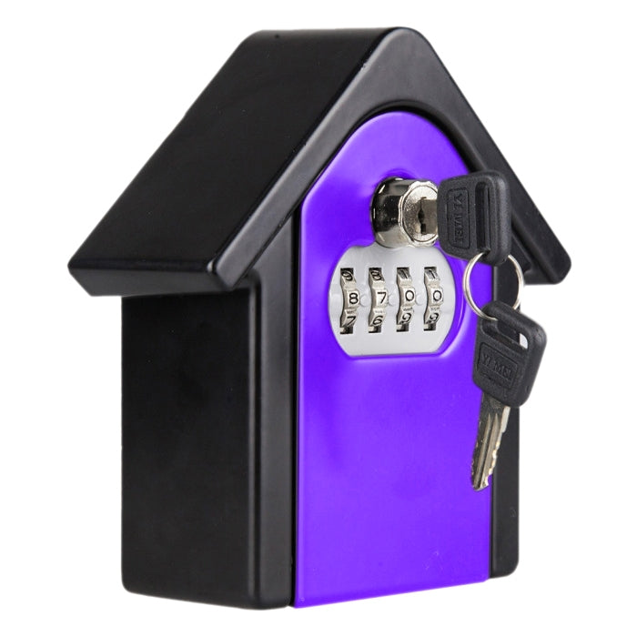 Hut Shape Password Lock Storage Box Security Box Wall Cabinet Safety Box, with 1 Key(Purple)