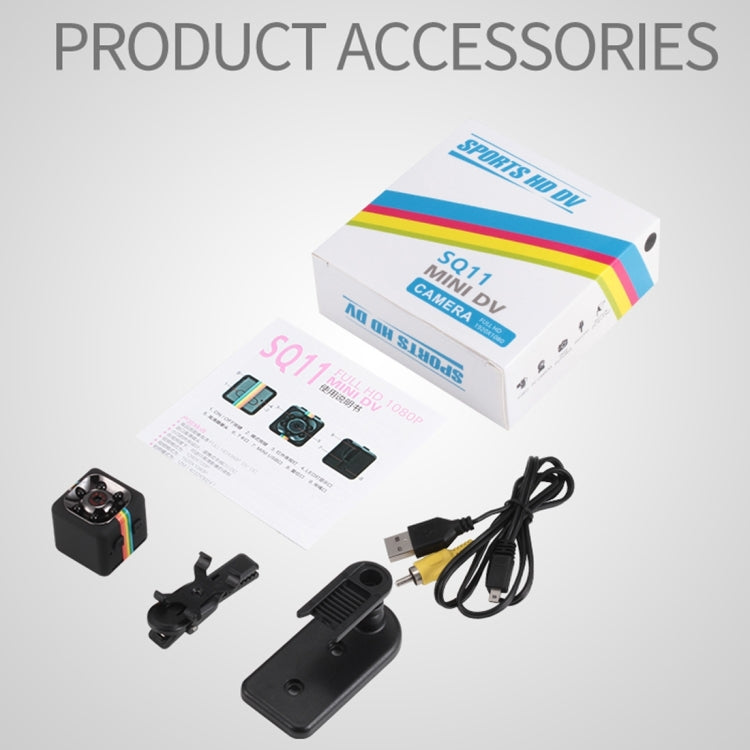 SQ11 Mini DV HD 1080P 2MP Sport Recorder Camera with Holder, Support Monitor Detection & IR Night Vision & TF Card(Black)
