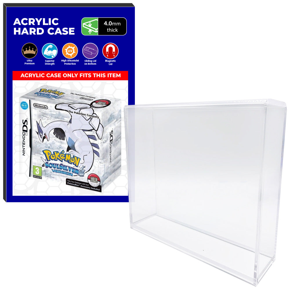 Acrylic Case for Nintendo DS Pokemon HeartGold Version Video Game Boxes, 4mm thick, UV Resistant & Magnetic Slide Bottom